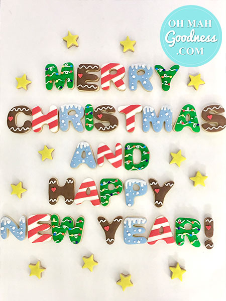 Christmas lettering cookies: Toronto custom cookies, Toronto custom cakes